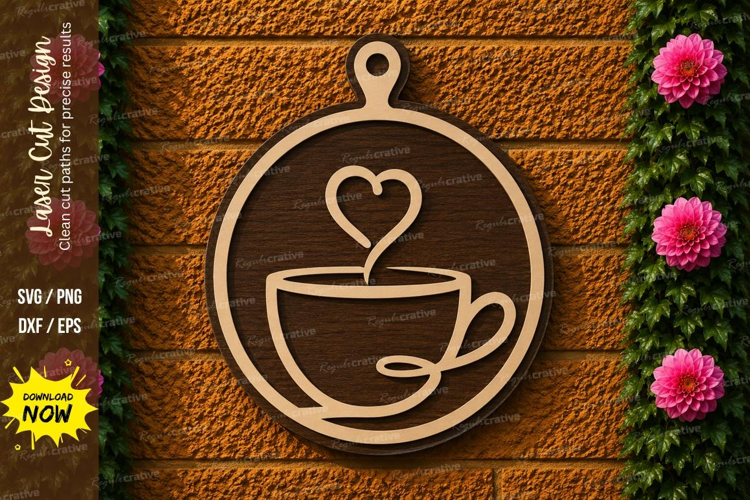 Coffee Cup Heart Laser Cut SVG Ornament coffee cup svg