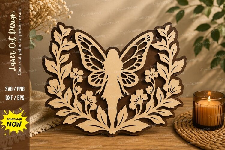 Butterfly Floral Wreath Laser Cut SVG Design butterfly svg, example image 1
