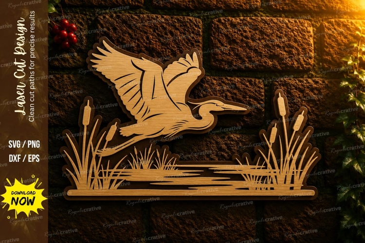 Flying Heron Marsh Laser Cut SVG Design heron svg, flying he
