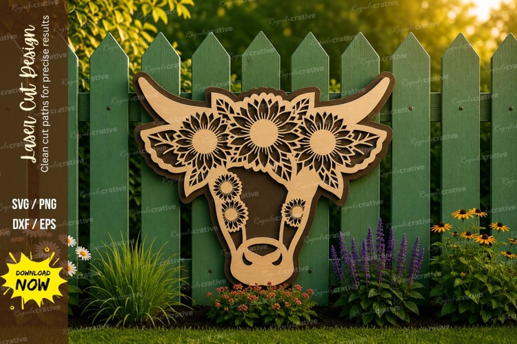 Sunflower Cow Head Laser Cut SVG Design cow sunflower svg,