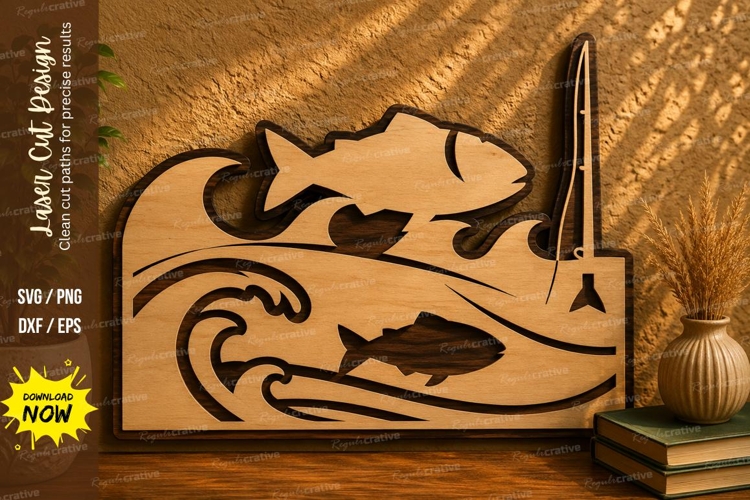 Fishing Scene Laser Cut SVG Design fishing scene svg, fisher