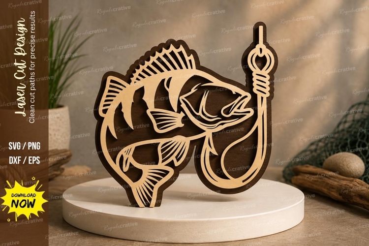 Bass Fish Hook Laser Cut SVG Design bass hook svg, bass fish