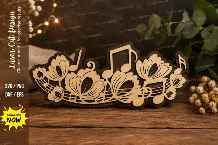 Floral Music Border Laser Cut SVG Design music border svg