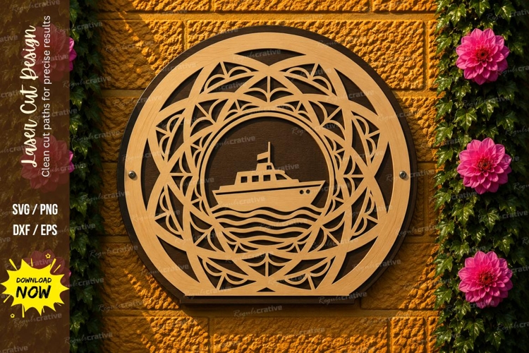Fishing Boat Mandala Laser Cut SVG Design fishing boat manda