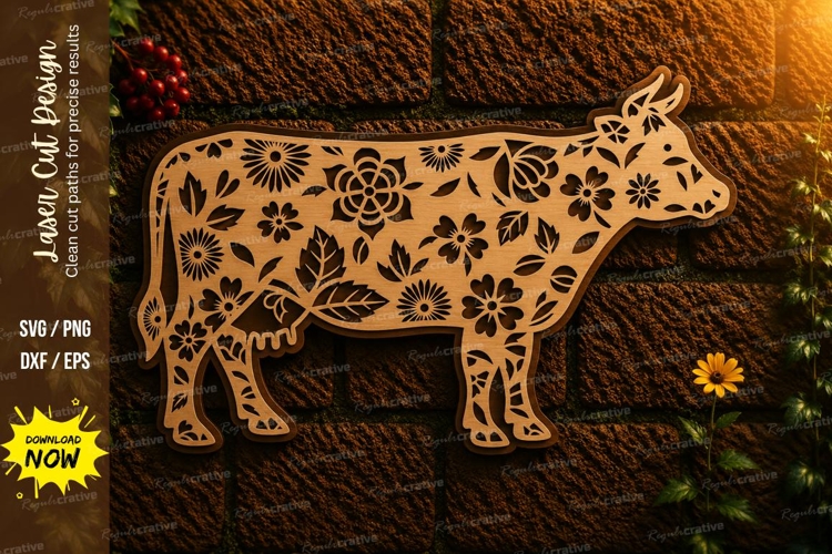 Floral Cow Laser Cut SVG Design floral cow svg, cow laser