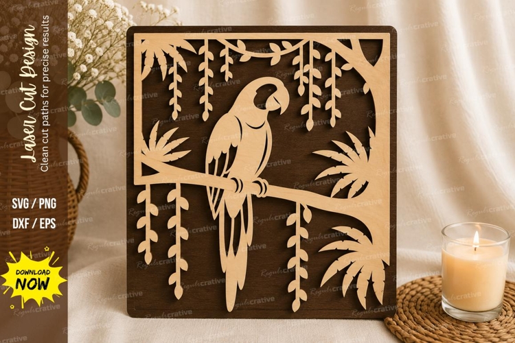 Parrot Jungle Frame Laser Cut SVG Design parrot svg, parrot