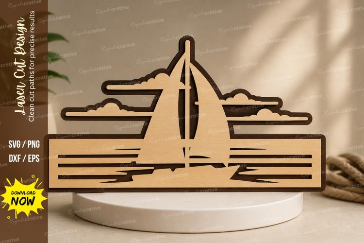 Modern Sailboat Landscape Laser Cut SVG Design sailboat svg,