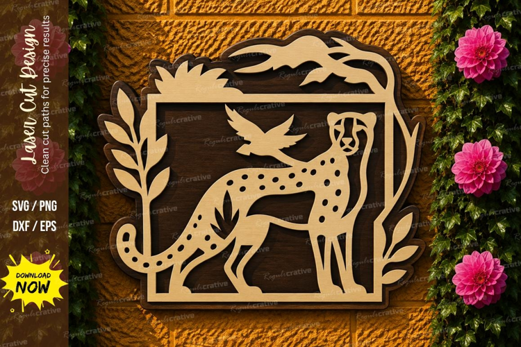 Leopard Landscape Frame Laser Cut SVG Design leopard frame