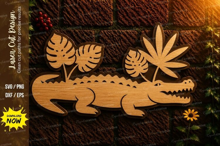 Tropical Crocodile Laser Cut SVG Design crocodile svg, croco example image 1