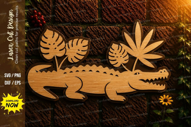 Tropical Crocodile Laser Cut SVG Design crocodile svg, croco