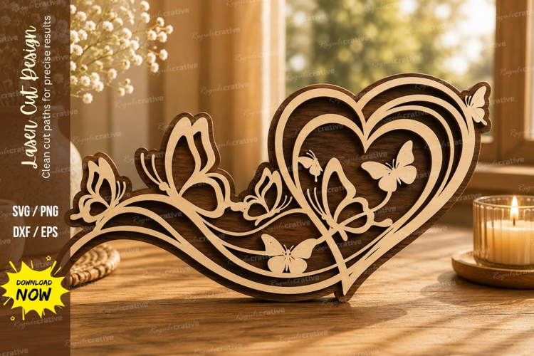 Butterfly Heart Border Laser Cut SVG Design butterfly heart