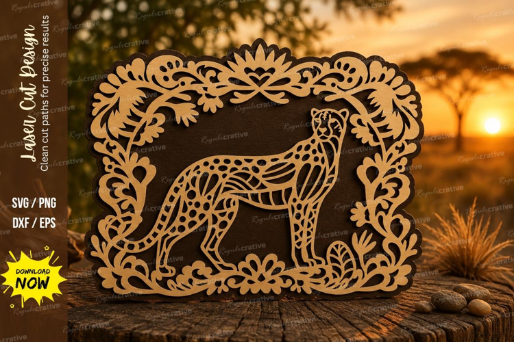 Leopard Floral Frame Laser Cut SVG Design leopard frame svg,