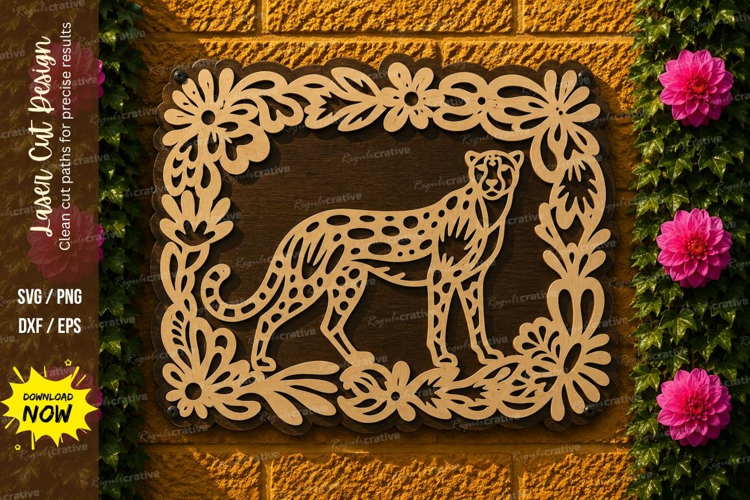 Leopard Floral Border Laser Cut SVG Design leopard floral sv