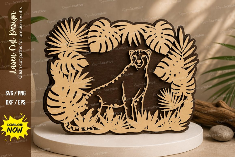 leopard jungle svg, leopard frame laser cut, safari decor