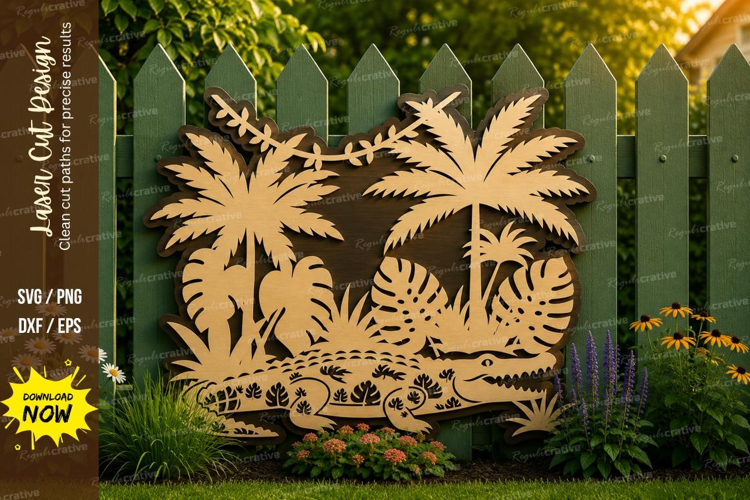 Tropical Crocodile Scene Laser Cut SVG Design crocodile scen