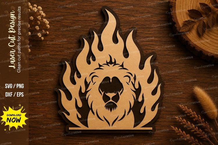 Flaming Lion Head Laser Cut SVG Design lion flame svg, flami
