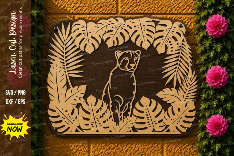 Leopard Jungle Frame Laser Cut SVG Design leopard frame svg,