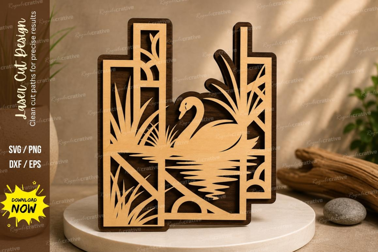 Swan Reeds Frame Laser Cut SVG Design swan frame svg, swan