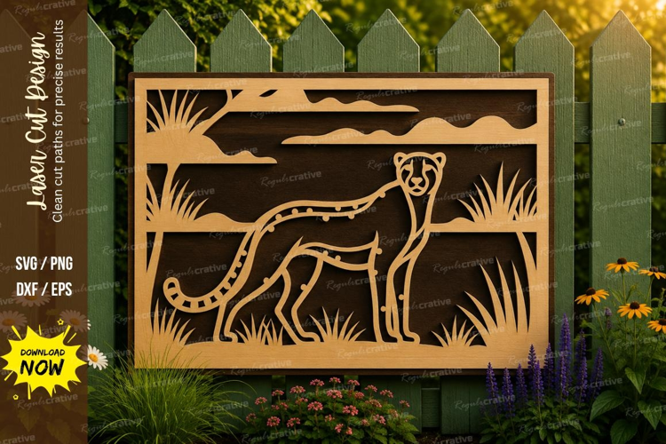 Leopard Landscape Frame Laser Cut SVG Design leopard landsca