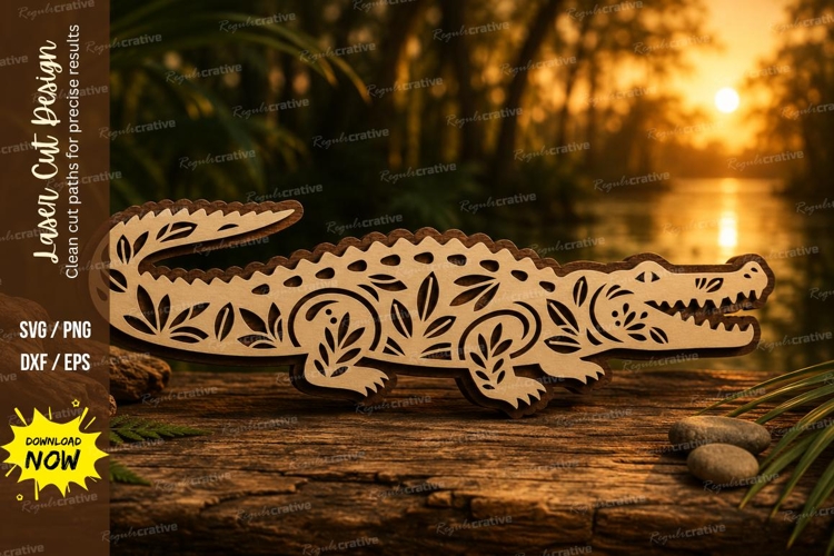 Floral Crocodile Laser Cut SVG Design crocodile svg, floral