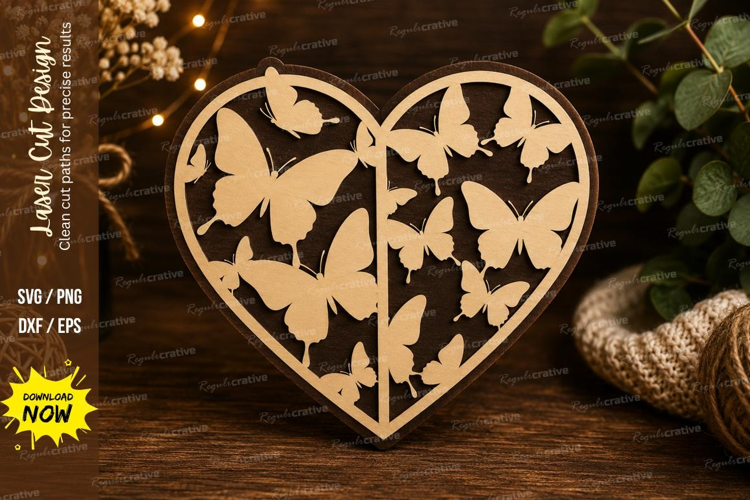 Butterfly Heart Frame Laser Cut SVG Design butterfly heart