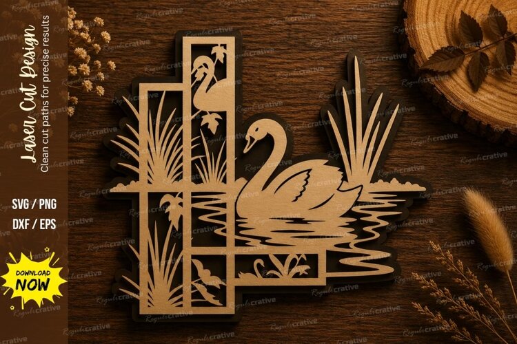 Swan Reeds Frame Laser Cut SVG Design swan frame svg, swan l example image 1