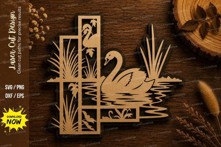 Swan Reeds Frame Laser Cut SVG Design swan frame svg, swan l