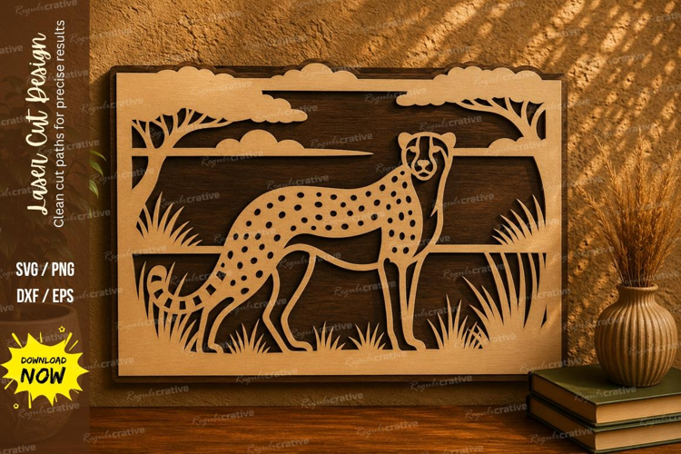 Cheetah Landscape Frame Laser Cut SVG Design cheetah frame
