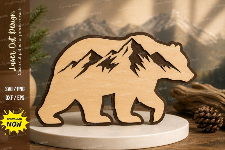 Bear Mountain Laser Cut SVG Design bear mountain svg, bear