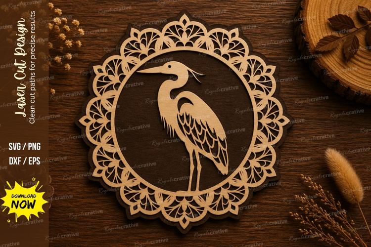 Heron Mandala Laser Cut SVG Design heron mandala svg, heron