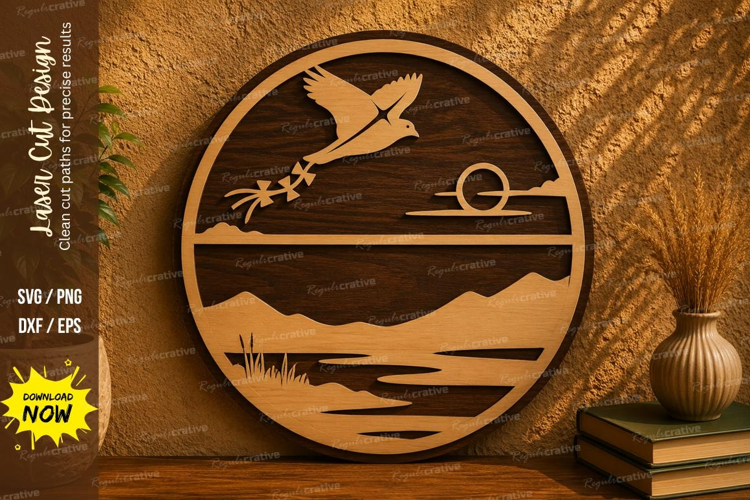 Heron Sunset Landscape Laser Cut SVG Design heron sunset svg