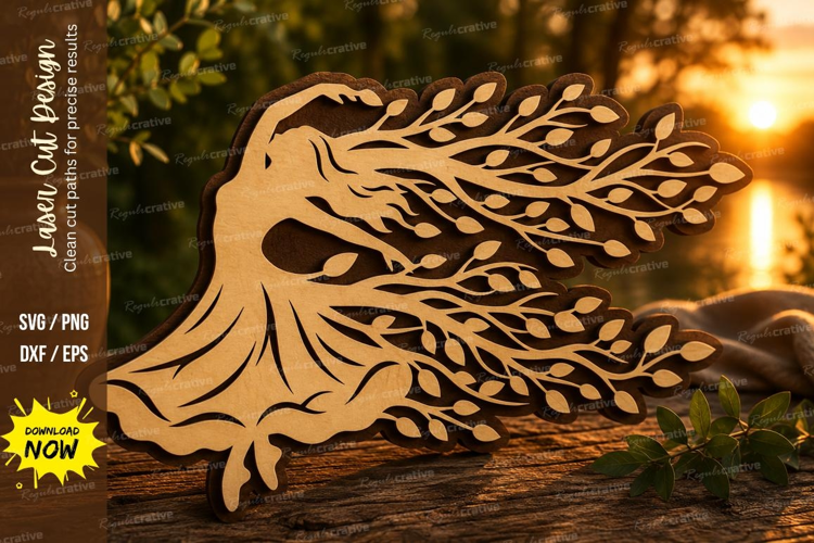 Windy Tree Silhouette Laser Cut SVG Design wind tree svg, tr