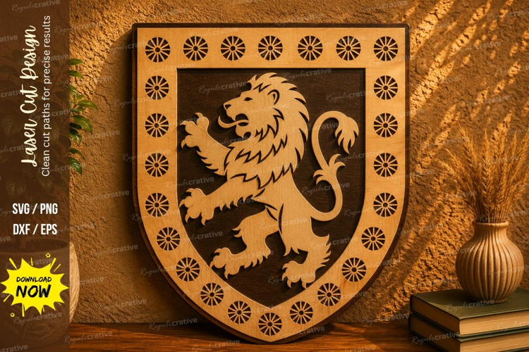 Heraldic Lion Shield Laser Cut SVG Design lion shield svg,