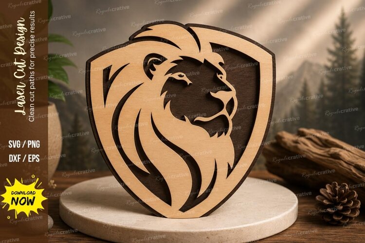 Lion Shield Crest Laser Cut SVG Design lion shield svg, lion example image 1