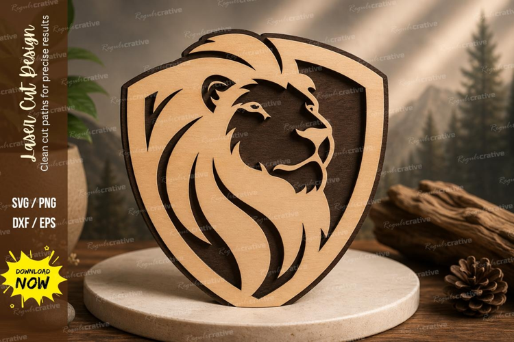 Lion Shield Crest Laser Cut SVG Design lion shield svg, lion