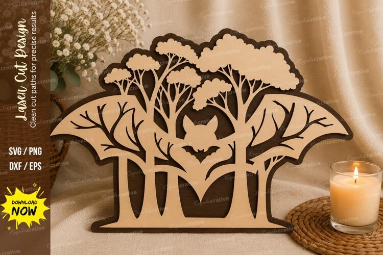 Forest Bear Scene Laser Cut SVG Design forest bear svg, wood example image 1