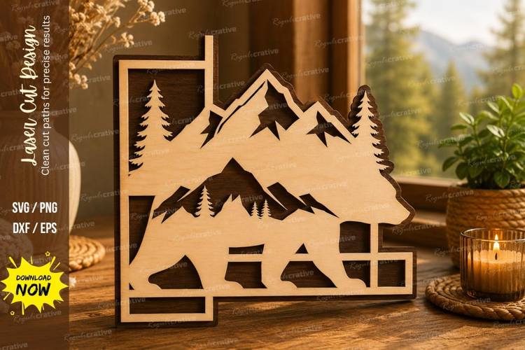 Mountain Bear Corner Frame Laser Cut SVG Design mountain bea