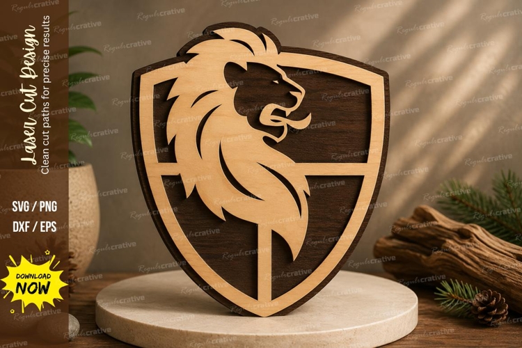 Lion Shield Emblem Laser Cut SVG Design lion shield svg, lio