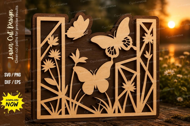 Butterfly Garden Frame Laser Cut SVG Design butterfly frame