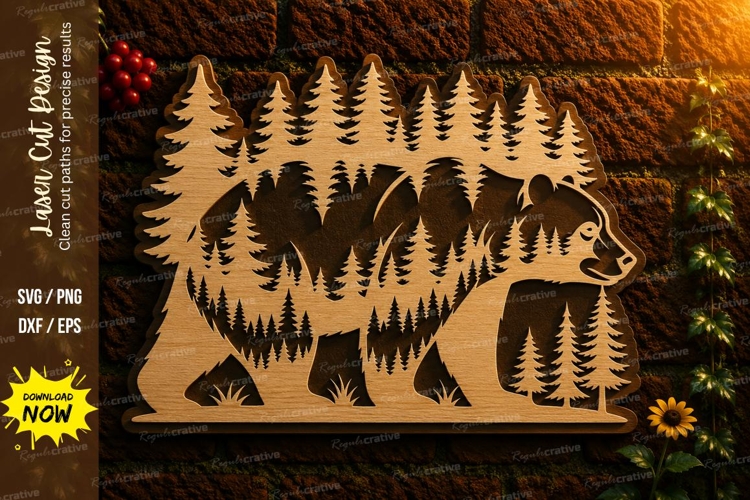 Forest Bear Landscape Laser Cut SVG Design forest bear svg,
