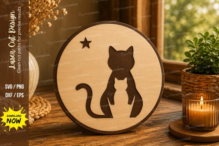 Moon Cat Silhouette Laser Cut SVG Design moon cat svg, cat m