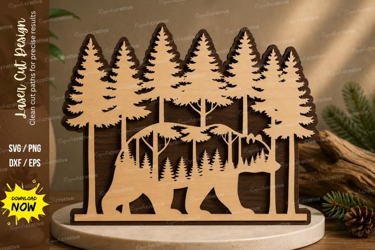 Forest Wildlife Scene Laser Cut SVG Design forest wildlife