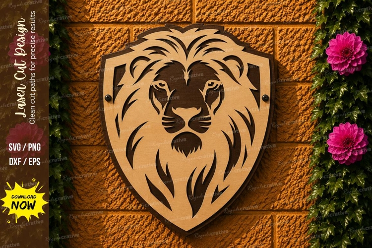 Lion Head Shield Laser Cut SVG Design lion shield svg, lion
