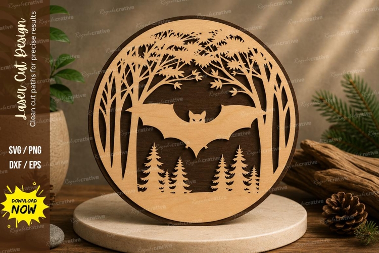 Moonlit Bat Forest Laser Cut SVG Design moon bat svg, bat la