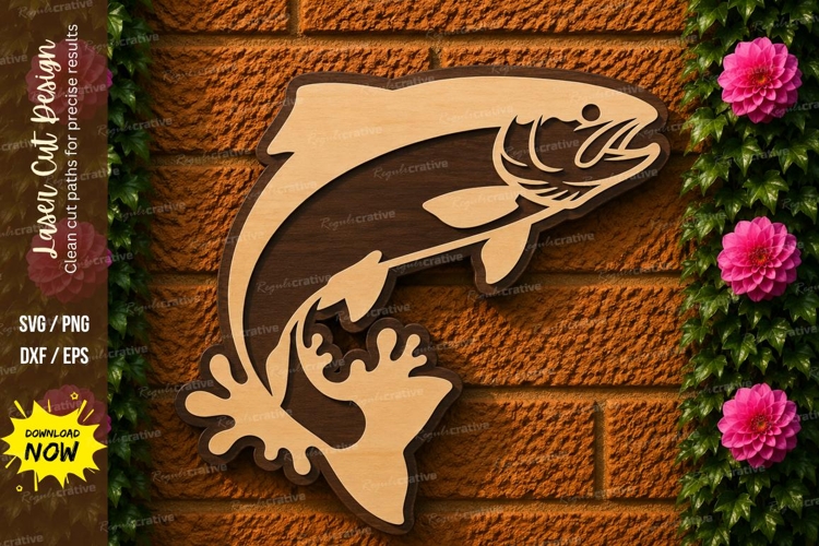Jumping Trout Laser Cut SVG Design jumping trout svg, trout