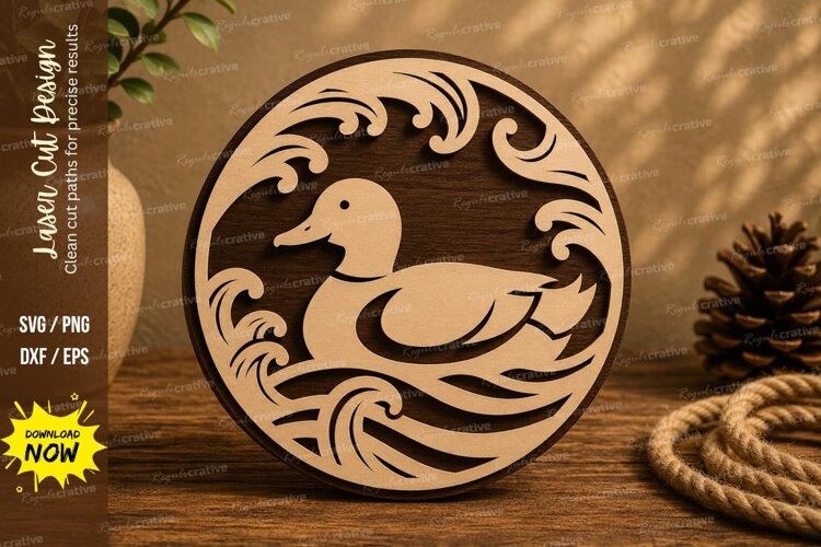 Duck Waves Round Laser Cut SVG Design duck svg, duck laser example image 1