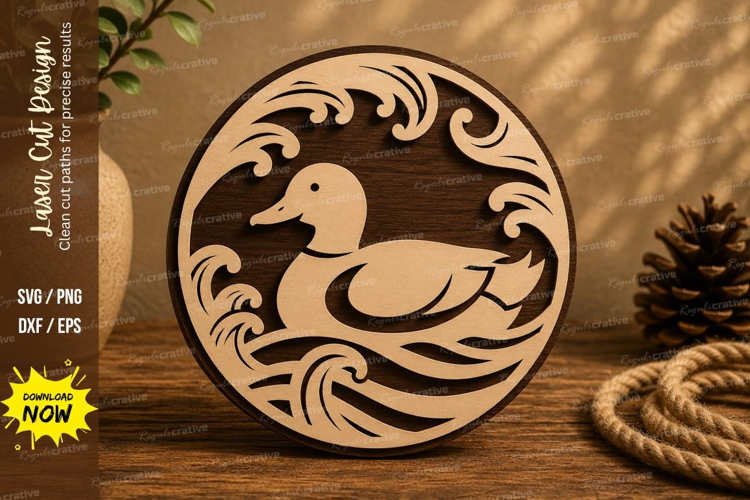 Duck Waves Round Laser Cut SVG Design duck svg, duck laser