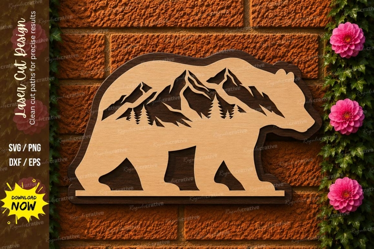 Mountain Bear Silhouette Laser Cut SVG Design mountain bear example image 1