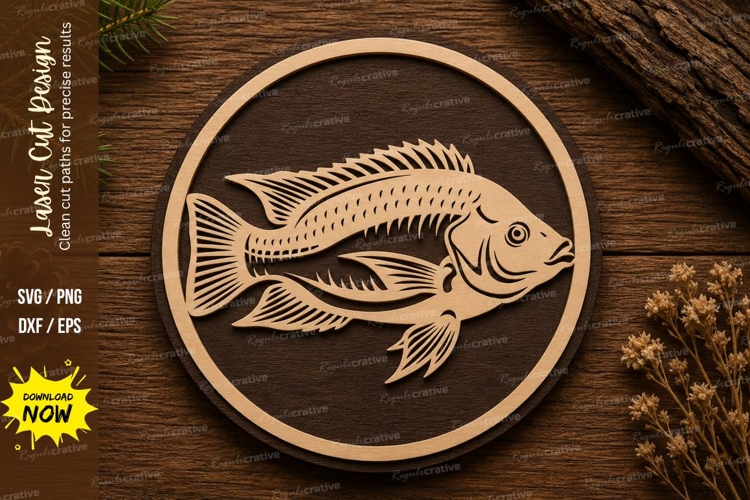 Bluegill Fish Round Laser Cut SVG Design bluegill fish svg, example image 1
