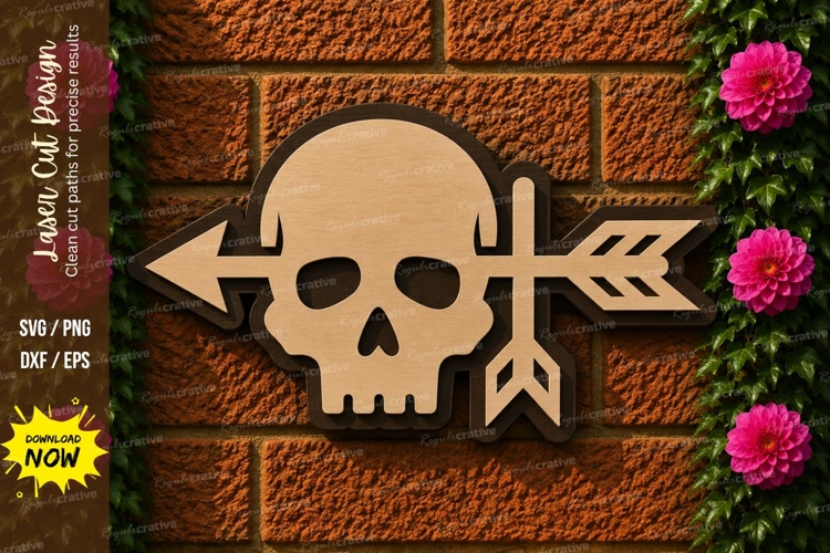 Skull Arrow Laser Cut SVG Design skull arrow svg, skull lase example image 1
